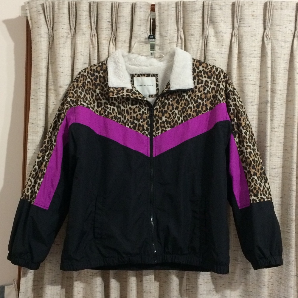 American Eagle Retro Cheetah Print Bomber Jacket - XL